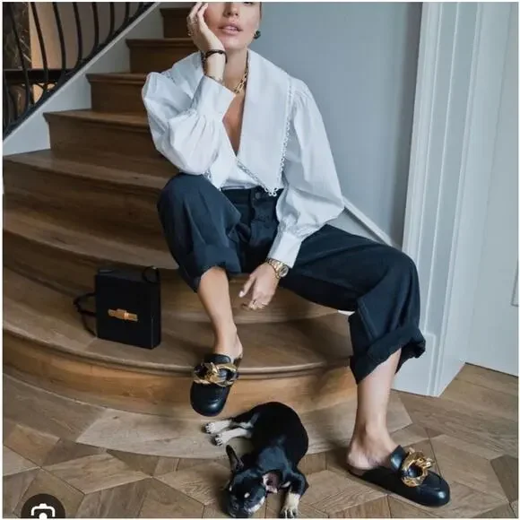 JW Anderson Chunky Napa Chain Slide Mules Black & Gold Size: 37 Women’s US 7